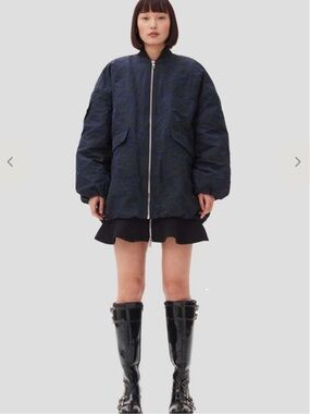 GANNI Botanical Jacquard Bomber Jacket Peacoat